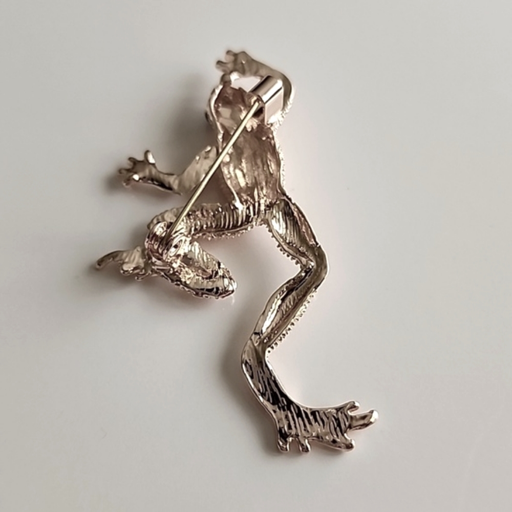 SILVER frog Brooch Simulated diamond back - Picture 2 of 3